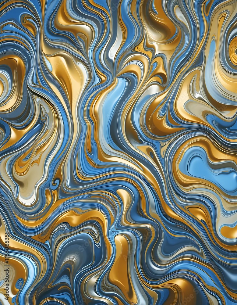 Obraz premium Abstract Swirling Blue and Gold Liquid Marble Design