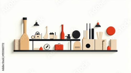Carefully Curated Collection of Modern Minimalist Design Objects on Shelves