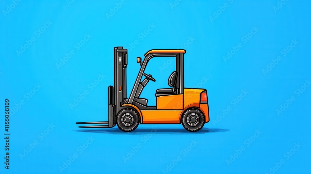 Fototapeta premium Powerful Orange Forklift in Blue Background for Warehouse or Logistics