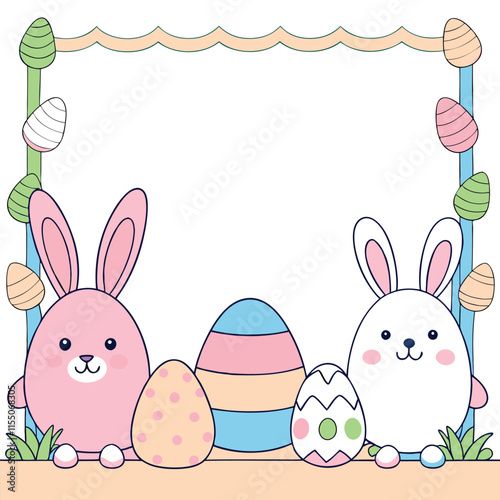 Easter Day Graphic Elements | Vector Illustration on White Background.Featuring Easter eggs, bunnies, spring flowers, and festive decorations photo