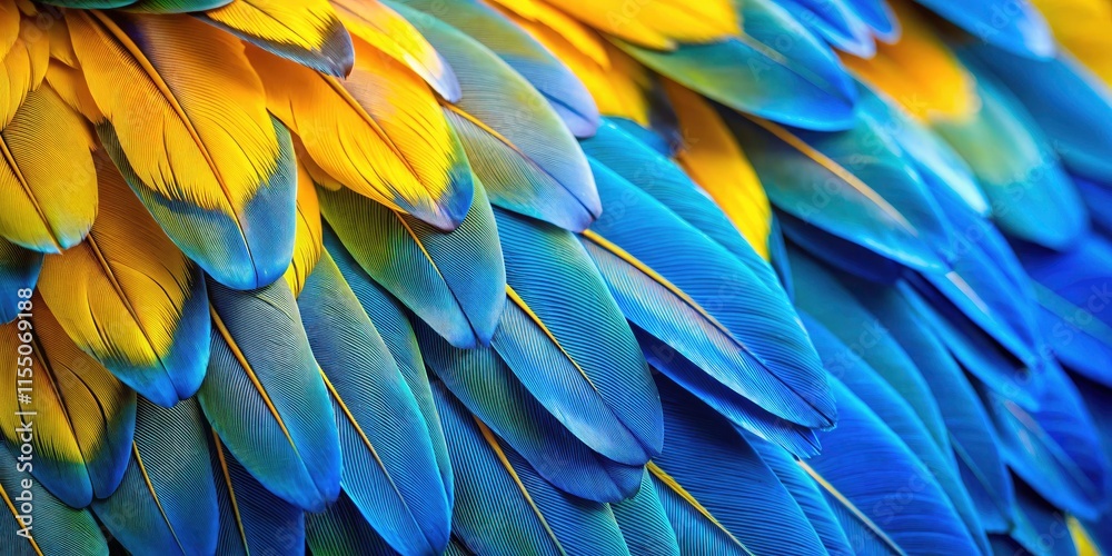 Obraz premium Blue and Yellow Macaw Feathers Closeup, Lagoa das Araras, Brazil - Exotic Bird Texture