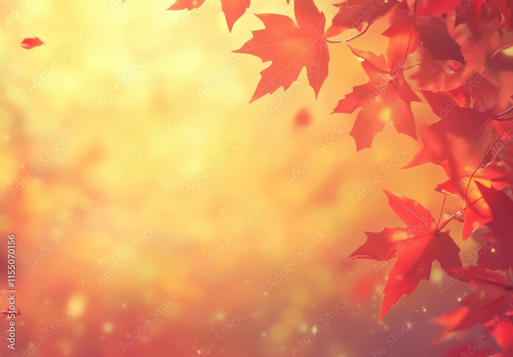 Vibrant Red Maple Leaves Against a Soft Golden-Bokeh Background Capturing the Essence of Autumn's Beauty and Warmth in Nature's Palette Vibrant Red Maple Leaves Against a Soft Golden-Bokeh Background Capturing the Essence of Autumn's Beauty and Warmth in Nature's Palette