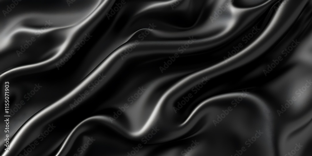 Fototapeta premium Abstract black silk fabric with soft folds and waves.