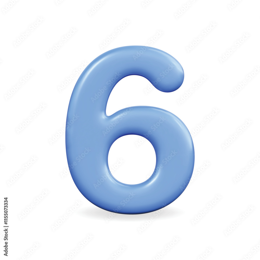 3d vector icon of a playful blue number six, showcasing a modern, rounded design 3d vector icon of a playful blue number six, showcasing a modern, rounded design