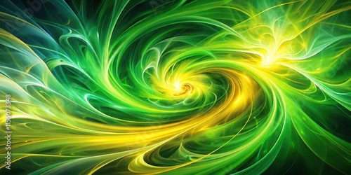 Abstract green and yellow swirls creating a vibrant visual flow of energy , abstract, swirls, green, yellow, vibrant, visual