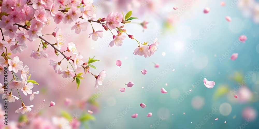 Obraz premium Cherry blossom petals falling in the wind, sakura, flower, pink, blooming, spring, falling, wind, beautiful, nature, seasonal