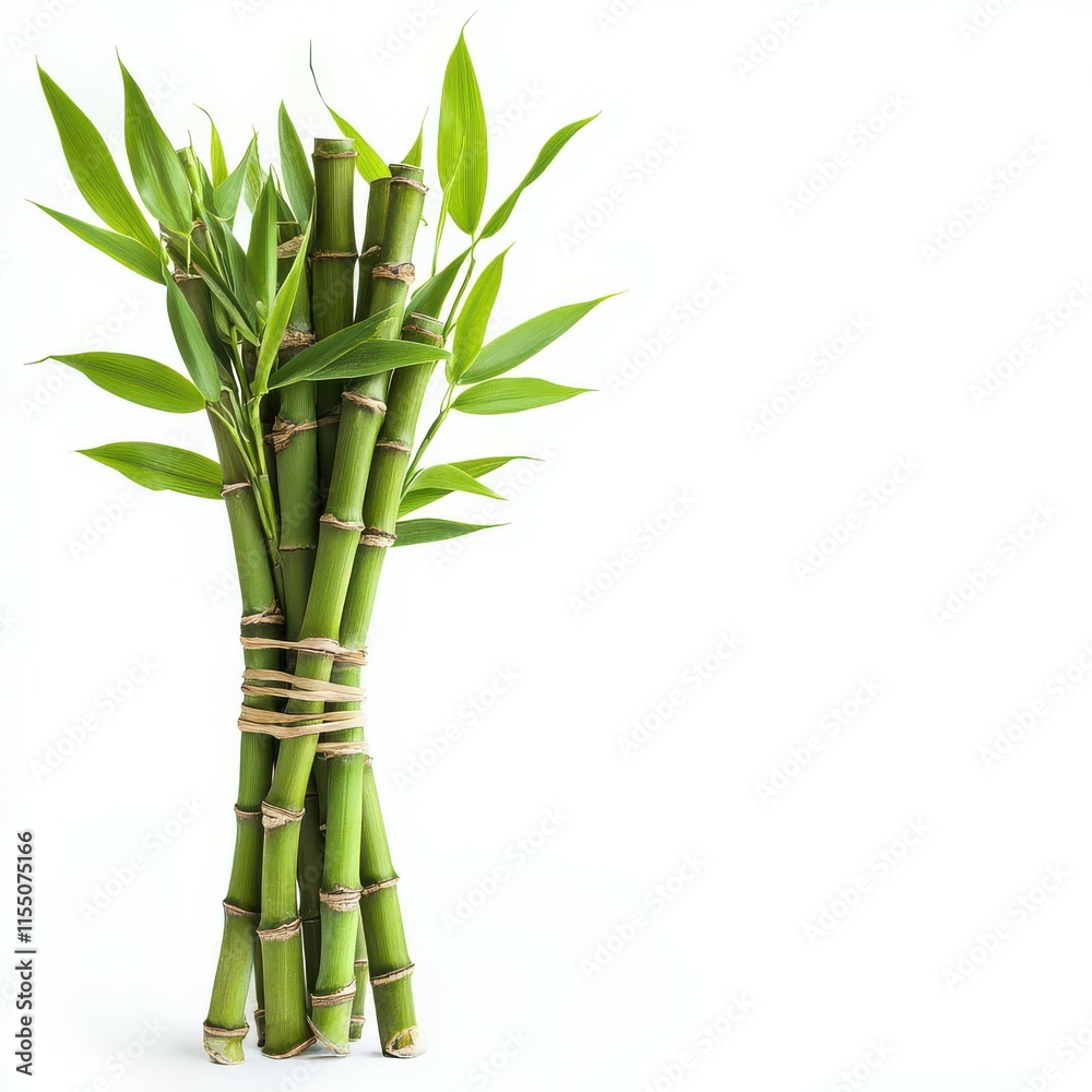 Fototapeta premium Bundle of Fresh Green Bamboo Shoots Isolated on White Background.