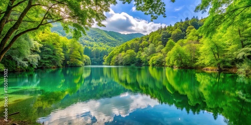 Scenic view of the lush Yalova forest and mysterious bottomless lake , Yalova, Turkey, forest, trees, nature