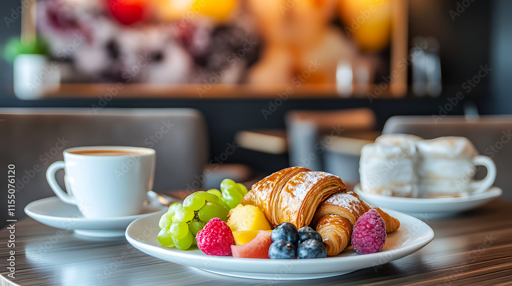 breakfast with coffee and croissant breakfast with coffee and croissant