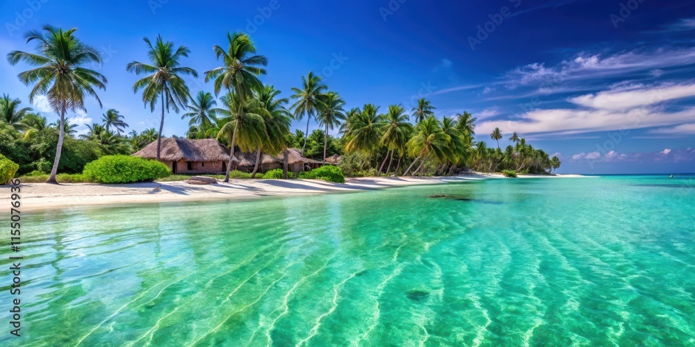 Fototapeta premium Exotic and luxurious beach background with crystal clear water and palm trees