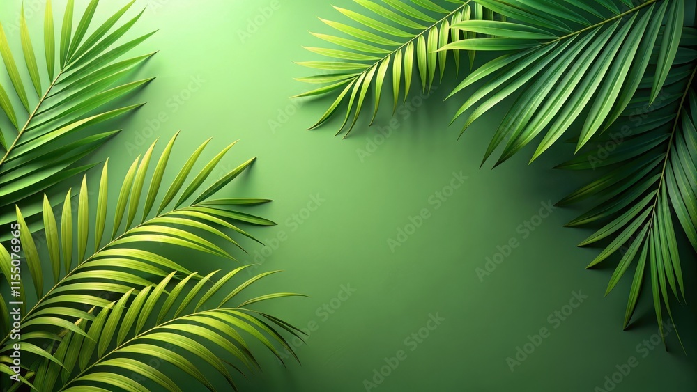 Abstract green background with shadow of palm leaves. rendering, palm leaves, green, shadow, abstract, background Abstract green background with shadow of palm leaves. rendering, palm leaves, green, shadow, abstract, background