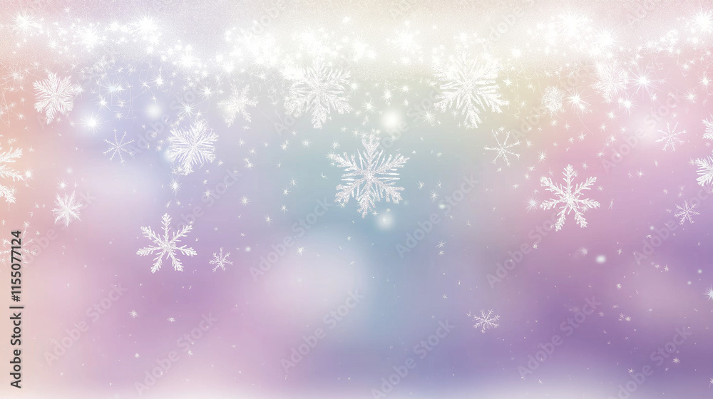 Magical Winter Scene with Falling Snowflakes and Soft Pastel Background Magical Winter Scene with Falling Snowflakes and Soft Pastel Background