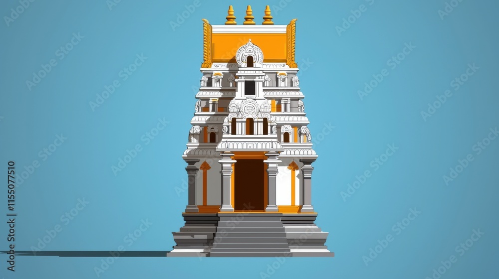 Naklejka premium Ornate Hindu Temple with Intricate Architectural Details and Towering Deities