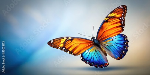 Blue orange butterfly with multicolor wings in flight, isolated on background, butterfly, blue