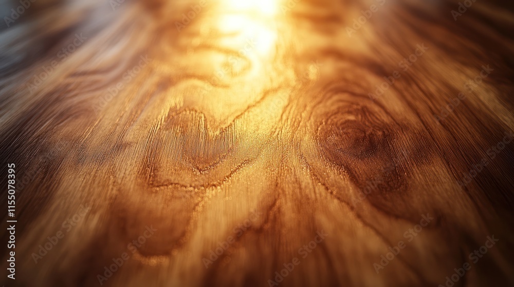 Fototapeta premium Close-up view of a richly textured wooden surface with a warm golden light highlighting the wood grain.