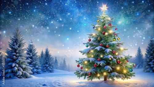 Wallpaper Mural A decorated Christmas tree with snowflakes and festive lights, winter wonderland Torontodigital.ca