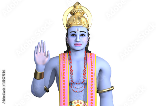 3D illustration of lord Vishnu or Krishna or Rama - closeup render with alpha tranparency 