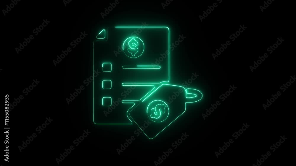 Glowing Neon Price List Icon on Black Background | HD Video Motion Graphic Animation Glowing Neon Price List Icon on Black Background | HD Video Motion Graphic Animation