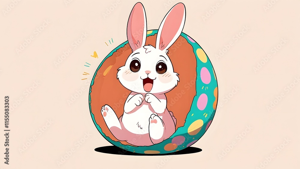 Obraz premium A bunny popping out of a decorated Easter egg as a surprise, holiday promo poster Easter sale banner background, vibrant colors, romantic love and harmony