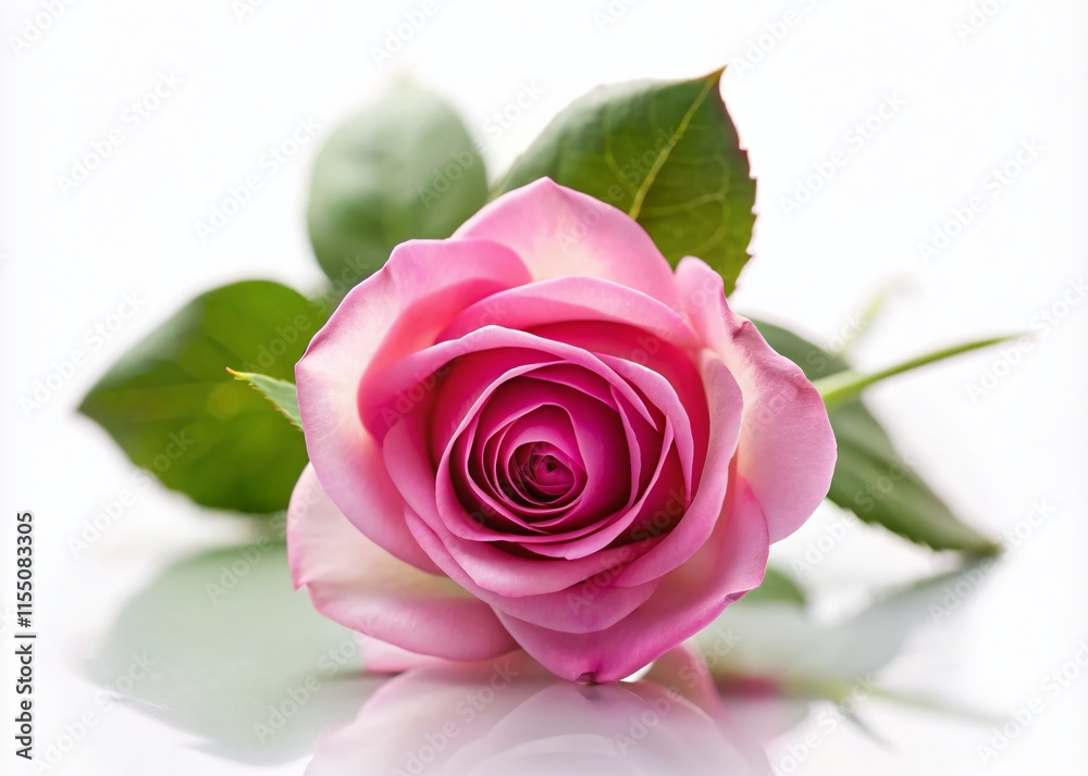AI-generated pink rose, tilt-shift, isolated white. AI-generated pink rose, tilt-shift, isolated white.
