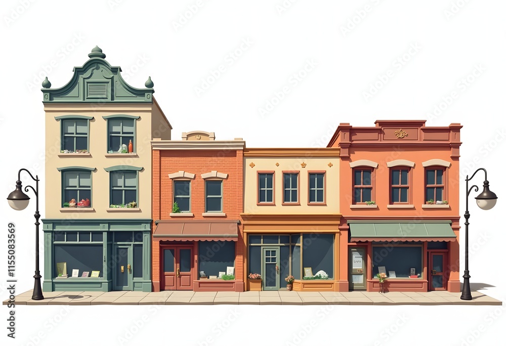 Fototapeta premium Downtown vector building with shop or store illustration isolated on white background 