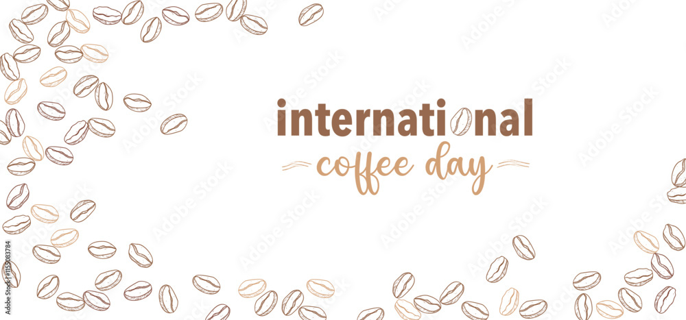 Coffee bean on white background. sketch of coffee beans. Hand drawn coffee beans with text international coffee day Coffee bean on white background. sketch of coffee beans. Hand drawn coffee beans with text international coffee day