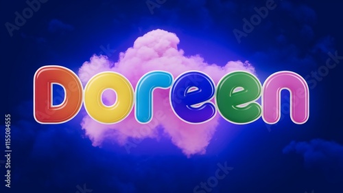 name Doreen with bright coloured letters on cloudy background photo