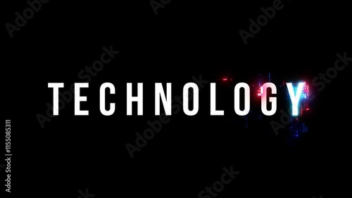 Technology text word light animation loop with glitch text effect. 4K 3D seamless looping effect element for Cinema trailer, Sales Marketing title banner.