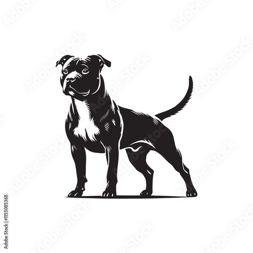 Quadro su tela American Staffordshire Terrier Silhouette - American Staffordshire Terrier Illustration - Minimalist Dog Vector