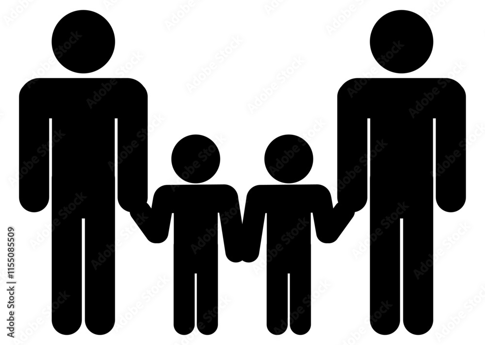 手をつなぐ親子のシンプルなアイコン(親２人,子供2人)