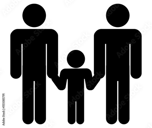 手をつなぐ親子のシンプルなアイコン(親２人,子供1人)