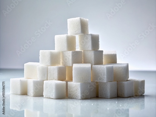 Close-up sugar cubes on a white background; minimalist, geometric still life. photo