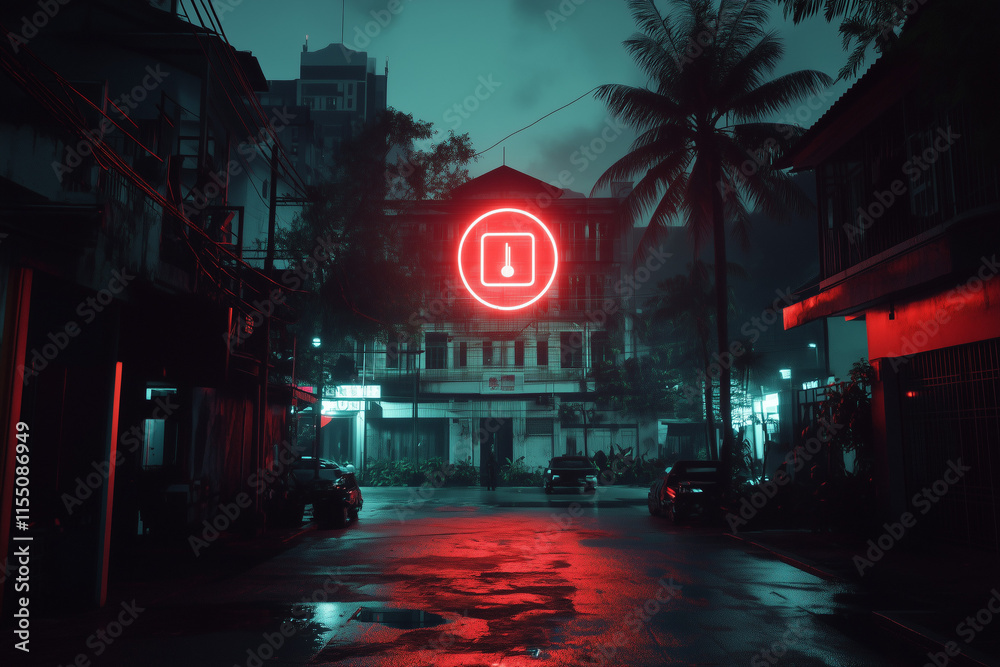 Fototapeta premium A glowing AI network surrounding a city, symbolizing the control AI holds over modern society as human oversight diminishes.