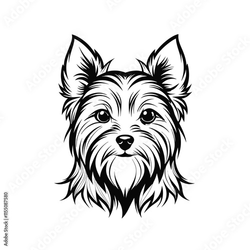 Dog breed Yorkshire terrier sketch hand drawn in engraving. vector cartoon illustration isolated on white background