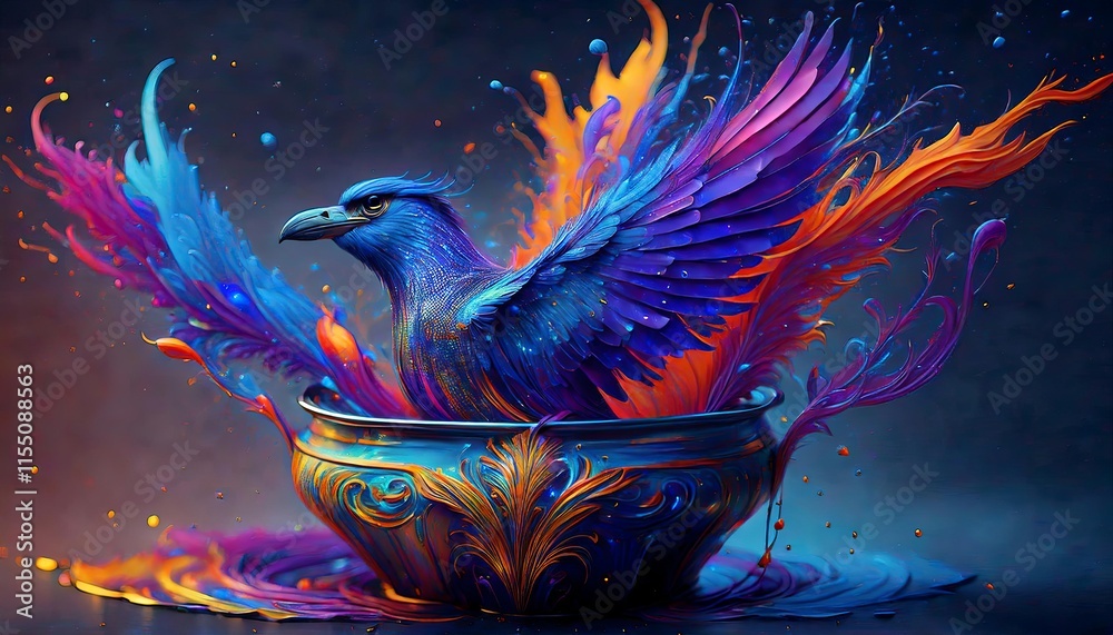 Obraz premium Baroque Bird Emergence: Infinite Wings from a Paint Container