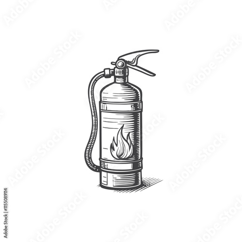 Fire extinguisher color sketch engraving vector illustration. Scratch board style imitation isolated on white background