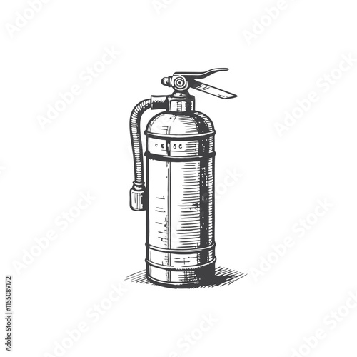 Fire extinguisher color sketch engraving vector illustration. Scratch board style imitation isolated on white background
