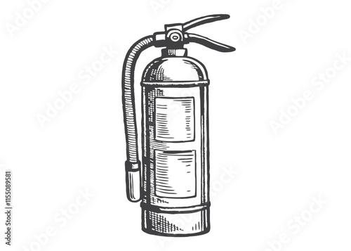 Black silhouette Fire extinguisher in vintage engraving style. Hand drawn sketch vector illustration