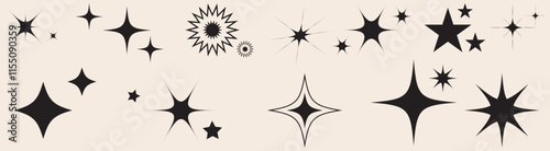 Shine and sparkle stars icon on light background. Clean symbol. Bright, star, lightning, astronomy, glowing light, twinkle effect. Outline, flat and colored style. Flat design. Vector illustration.