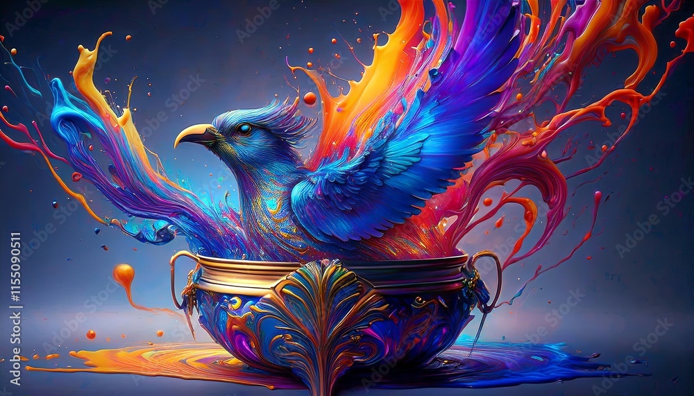 Obraz premium Baroque Bird Emergence: Infinite Wings from a Paint Container