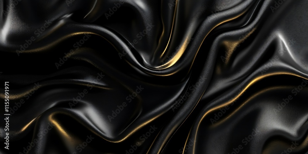 Fototapeta premium Abstract black and gold silk fabric texture.