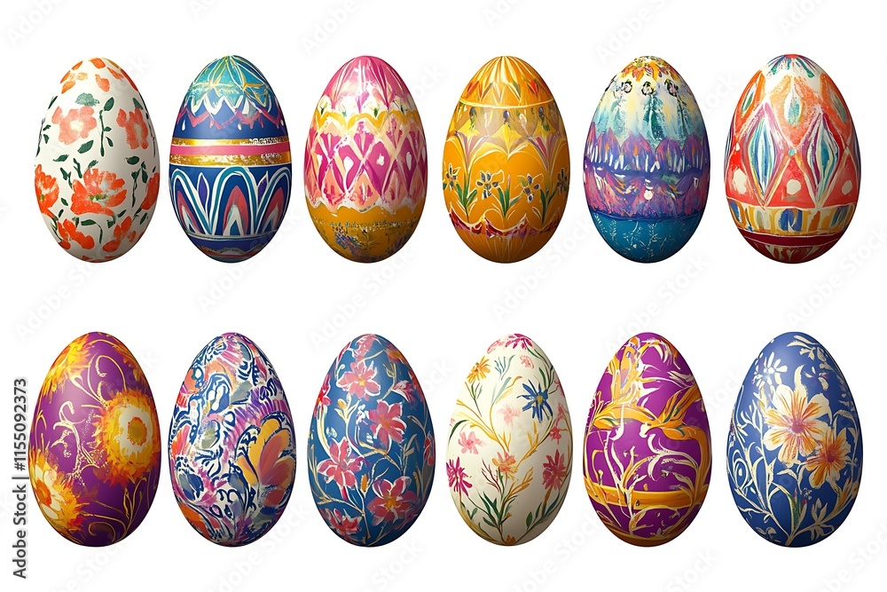 Easter eggs with floral patterns isolated on white background. Vector illustration Easter eggs with floral patterns isolated on white background. Vector illustration