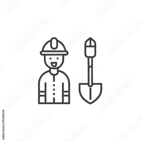 Black silhouette Shovel isolated on a white background. Color line art. Retro design. Vector illustration