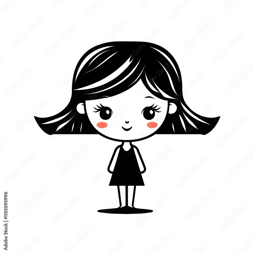 Fototapeta premium A simple cartoon of a girl with a white background