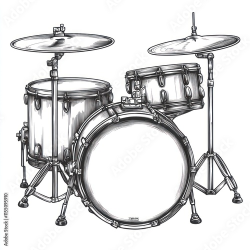 Hand drawn illustration of a drum set. photo