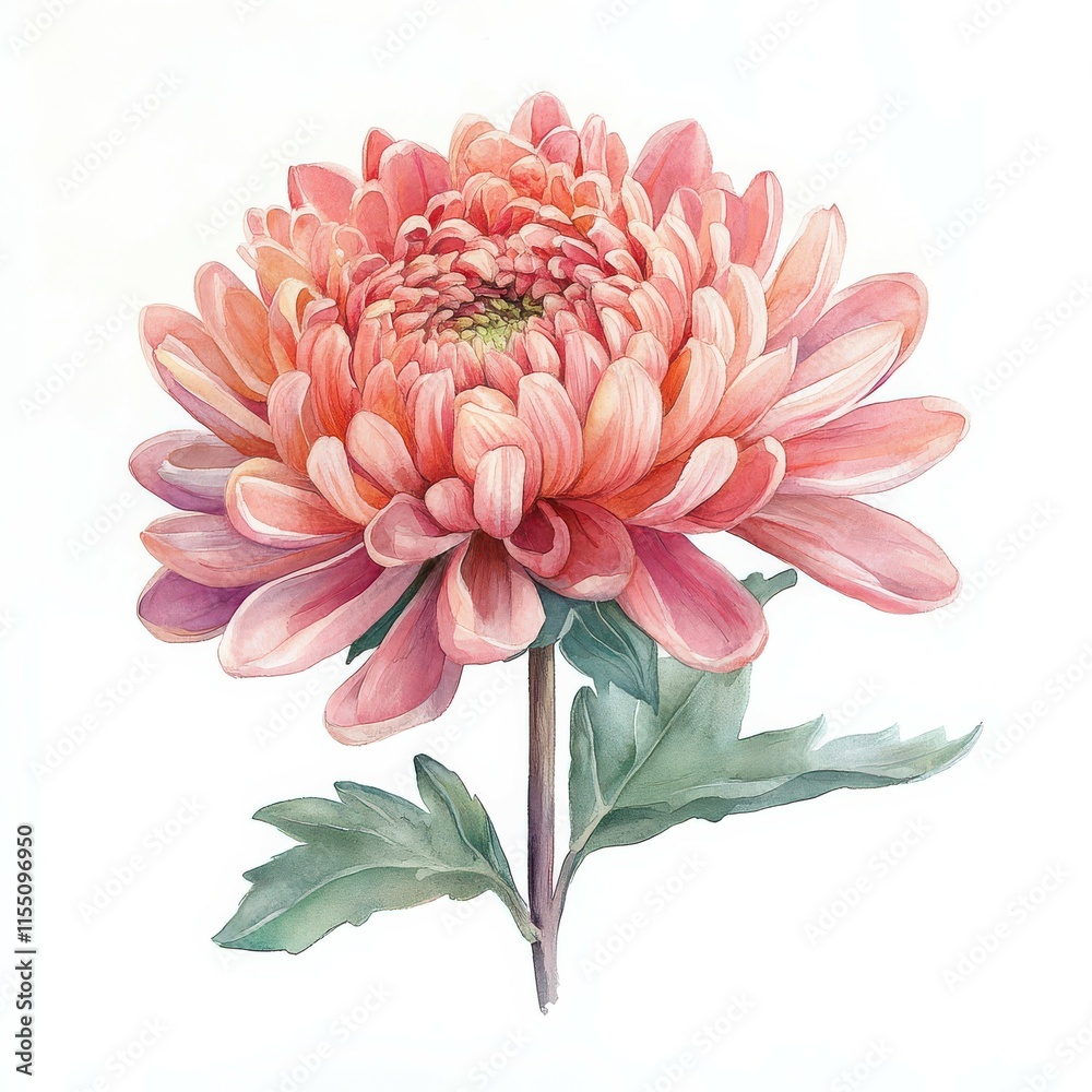 Watercolor Pink Chrysanthemum Flower