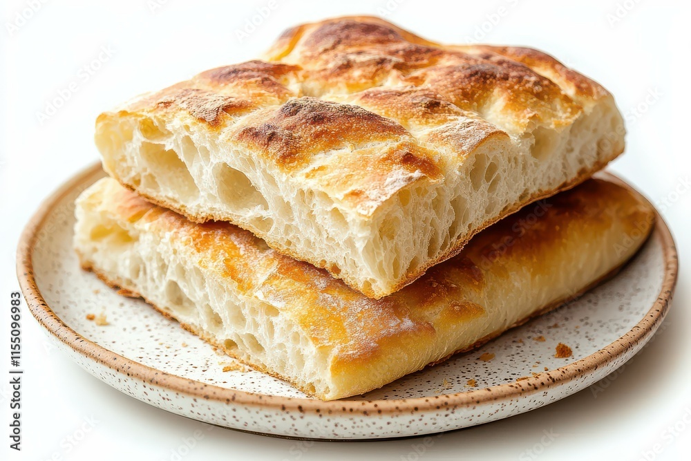 Two Pieces of Crusty Flatbread on a Plate Two Pieces of Crusty Flatbread on a Plate
