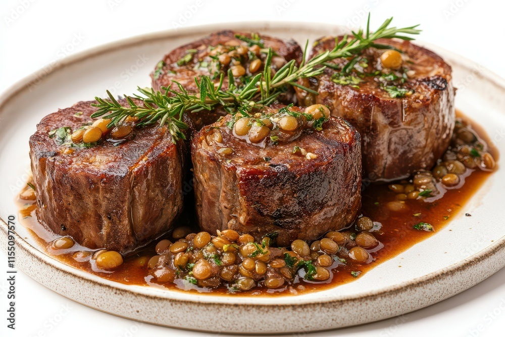 Delicious Grilled Beef Medallions with Lentils and Rosemary Delicious Grilled Beef Medallions with Lentils and Rosemary