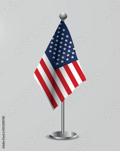 American National Flag on Stand. Representation of the Italian flag for official meetings, conferences, official events and international events of the country.