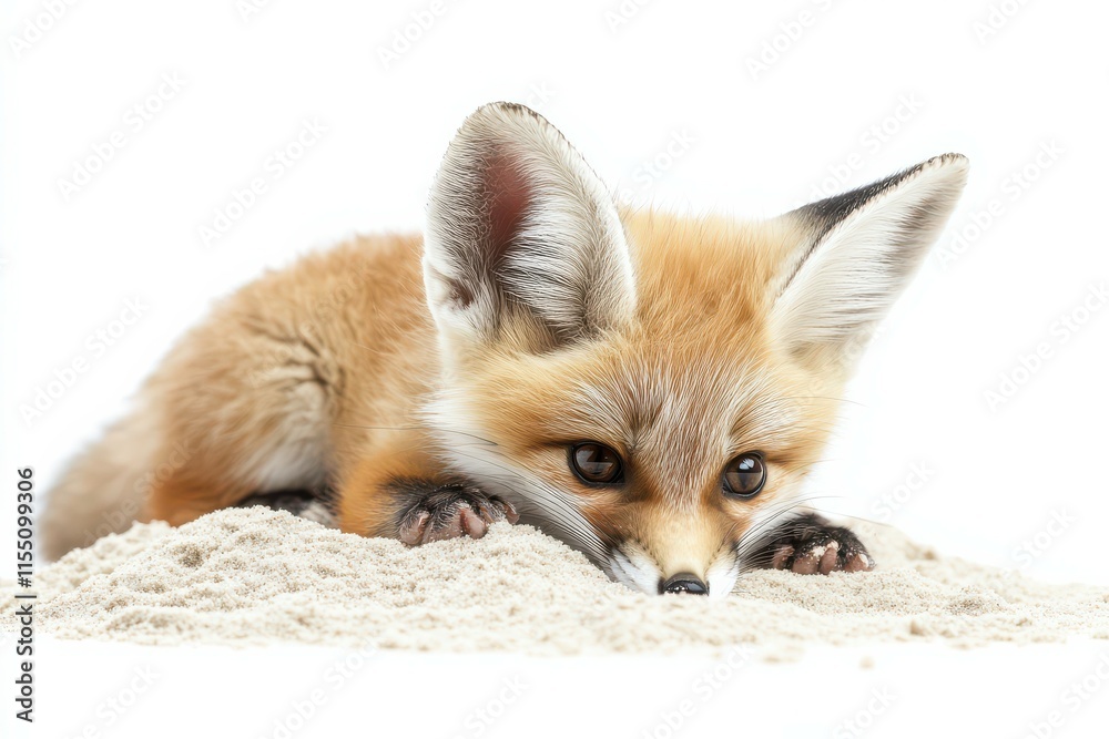 Fototapeta premium Curious Red Fox Kit in Sand